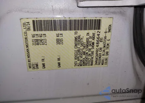 2014 Nissan Maxima 3.5 Sv z USA, uszkodzony, nr VIN 1N4AA5AP4EC486642